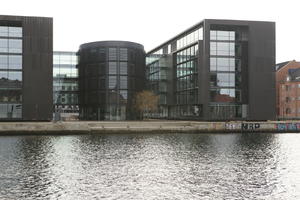 building, canal, Copenhagen , day, Denmark, eye level view, facade, Kobenhavn, overcast, winter