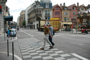 Champagne-Ardenne, city, day, eye level view, France, group, man, people, street, summer, Troyes