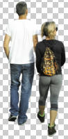 back, casual, caucasian, couple, cutout, cutout couples, cutout people, day, eye level view, spring, sunny, walking