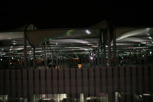 airport, artificial lighting, eye level view, louvres, Madrid, night, parking, Spain