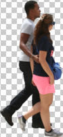 casual, couple, cutout, cutout couples, cutout people, day, eye level view, multiracial, side, summer, walking