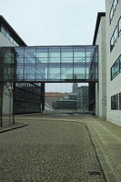 bridge, building, Copenhagen , day, Denmark, eye level view, facade, glass, Kobenhavn, office building, overcast, pavement, street