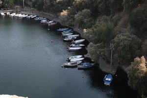 above, Agios Nikolaos, autumn, boat, day, Greece, lamppost, Lasithi, marina, transport, tree, vegetation