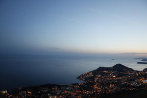 artificial lighting, cityscape, Croatia, Dubrovacko-Neretvanska, Dubrovnik, elevated, seascape, summer, twilight