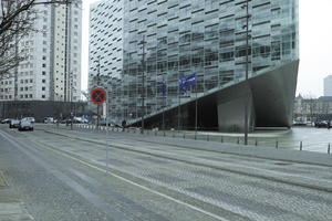 building, Copenhagen , day, Denmark, eye level view, facade, glass, Kobenhavn, office, overcast, pavement