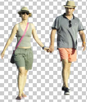 casual, caucasian, couple, cutout, cutout couples, cutout people, day, eye level view, front, summer, sunny, walking