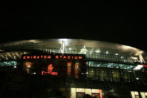 artificial lighting, below, England, facade, London, night, sign, stadium, The United Kingdom