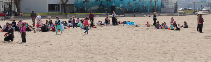 beach, Boulogne-sur-Mer, children, day, eye level view, France, group, Nord-Pas-de-Calais, people, playing, spring, sunny