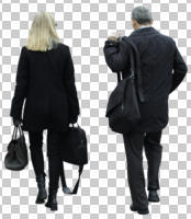 back, caucasian, couple, cutout, cutout couples, cutout people, day, diffuse, diffused light, eye level view, smart, smart casual, walking, winter