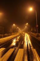 artificial lighting, eye level view, lamppost, night, Poland, road, snow, Wielkopolskie, winter