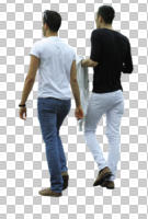 back, casual, caucasian, cutout, cutout couples, cutout people, day, eye level view, handsome, people, summer, three-quarter, walking