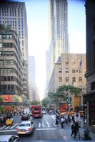 building, bus, car, day, elevated, facade, Manhattan, New York, people, skyscraper, standing, street, summer, sunny, taxi, The United States, walking