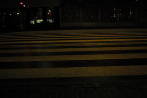 artificial lighting, Copenhagen , crossing, Denmark, eye level view, Kobenhavn, night, outdoor lighting, street