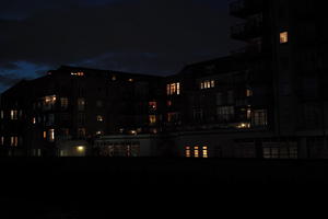 artificial lighting, building, building, England, evening, eye level view, housing block, London, residential, The United Kingdom, winter