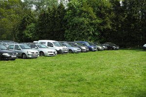 car, day, England, eye level view, grass, natural light, parking, The United Kingdom, Woking