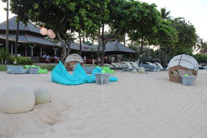 Bali, beach, cafe, chair, day, eye level view, furniture, hotel, Indonesia, resort, summer, sunbed, sunny, table