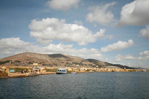 boat, day, eye level view, lake, natural light, Peru, Puno, spring