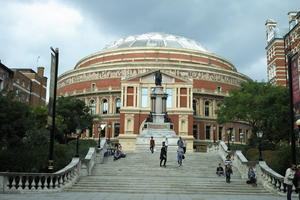 bright, day, England, eye level view, facade, London, natural light, Royal Albert Hall, stair, street, The United Kingdom, urban, victorian