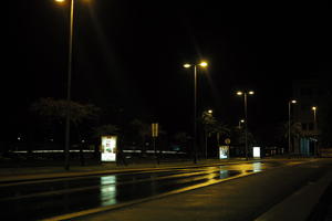 artificial lighting, city, Croatia, eye level view, night, pavement, sidewalk, spring, street, street light, wet, Zadar, Zadarska