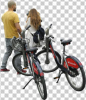 ambient light, back, bicycle, casual, caucasian, couple, cutout, cutout couples, cutout people, cycling, day, diffuse, diffused light, eye level view, NA, natural light, people, standing, summer