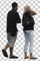 back, casual, caucasian, couple, cutout, cutout couples, cutout people, day, diffuse, diffused light, eye level view, standing, summer