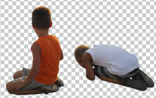 back, boy, caucasian, child, cutout, cutout kids, cutout people, day, diffuse, diffused light, eye level view, kids, kneeling, sitting, summer