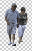 casual, caucasian, couple, cutout, cutout couples, cutout people, day, diffuse, diffused light, elderly, eye level view, front, summer, walking