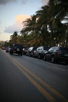 car, dusk, eye level view, Florida, jeep, Miami, palm, street, The United States, vegetation, winter