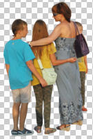 back, cutout, cutout groups, cutout people, day, eye level view, family, group, mother and child, standing, summer, sunny