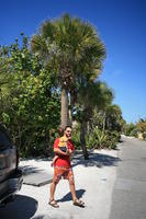 child, day, eye level view, Florida, man, Miami, natural light, palm, street, sunny, The United States, tropical, vegetation, walking, winter