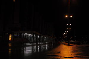 artificial lighting, building, building, city, Croatia, eye level view, night, spring, street, street light, urban, wet, Zadar, Zadarska