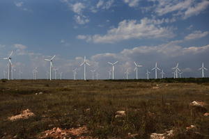 Bulgaria, day, eye level view, field, sunny, Varna, wind turbine