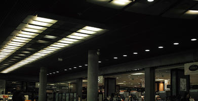 artificial lighting, ceiling, eye level view, indoor lighting, light, Poland, Poznan, shopping centre, Wielkopolskie