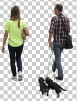 back, casual, couple, cutout, cutout couples, cutout people, day, diffuse, diffused light, dog, eye level view, summer, walking