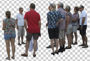 casual, cutout, cutout groups, cutout people, day, diffuse, diffused light, eye level view, group, people, standing, summer