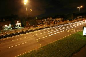 artificial lighting, elevated, England, evening, grass, London, road, The United Kingdom, vegetation