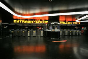 Alicante, artificial lighting, eye level view, floor, indoor lighting, interior, lamp, LED, sign, Spain, station, Valenciana