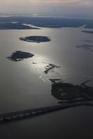 aerial view, coastline, dusk, Manhattan, New York, The United States