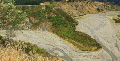 day, diffuse, diffused light, elevated, mountain, natural light, New Zealand, overcast, riverbed, summer