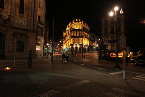 artificial lighting, eye level view, night, pavement, Porto, Porto, Portugal, spring, street, urban