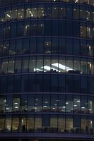 artificial lighting, England, evening, eye level view, facade, glass, London, night, office building, The United Kingdom