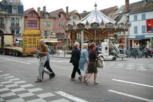 Champagne-Ardenne, city, day, eye level view, France, group, man, old, people, street, summer, Troyes, woman