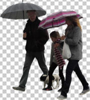 autumn, casual, caucasian, cutout, cutout groups, cutout people, day, dog, eye level view, family, people, umbrella, walking