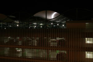 airport, artificial lighting, elevated, eye level view, louvres, Madrid, night, parking, Spain