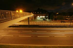 artificial lighting, bridge, elevated, England, evening, London, road, The United Kingdom, vegetation