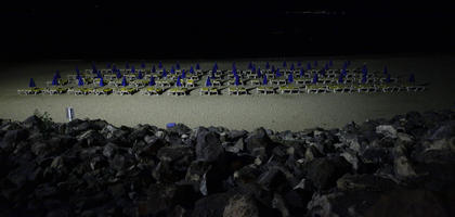 artificial lighting, beach, Canarias, elevated, night, outdoor lighting, Spain, sunbed