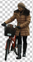 casual, cutout, cutout people, cutout women, cycling, day, diffuse, diffused light, eye level view, female, front, walking, winter, woman