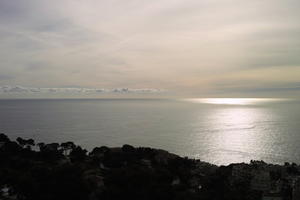 afternoon, Cirrostratus, cloudy, day, elevated, haze, looking down, Monaco, Monte Carlo, Monte-Carlo, museum, overcast, seascape, sky, sun glare, top-down perspective, water, winter