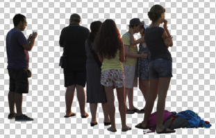 casual, cutout, cutout groups, cutout people, day, diffuse, diffused light, eye level view, group, people, standing, summer, sunset