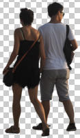 asian, back, casual, couple, cutout, cutout couples, cutout people, day, diffuse, diffused light, eye level view, summer, walking